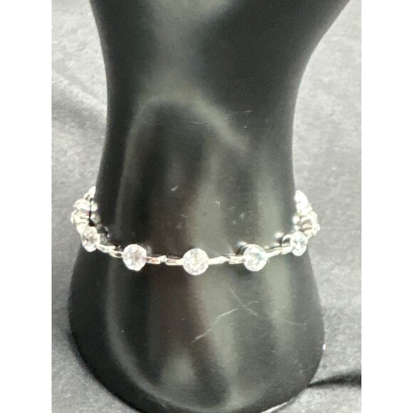 Ross Simons Vintage Elegant Silver & Round Cubic Rhinestone Crystal Tennis Brace - Picture 2 of 8
